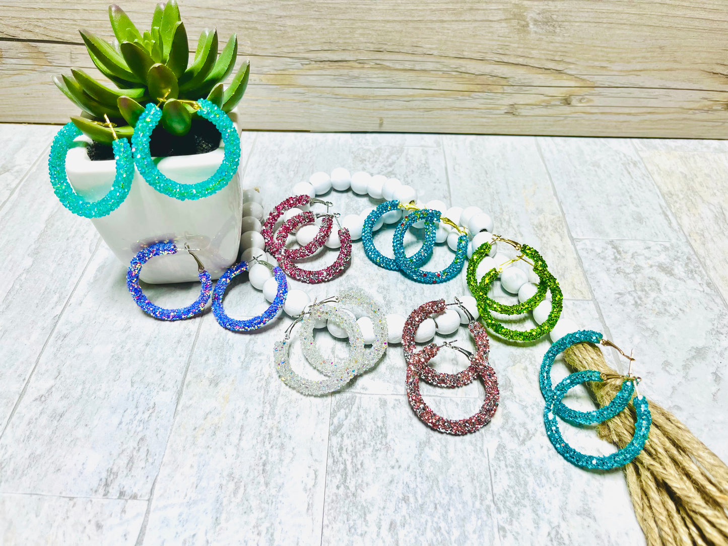 Chunky/Glitter Rope Hoop Earrings