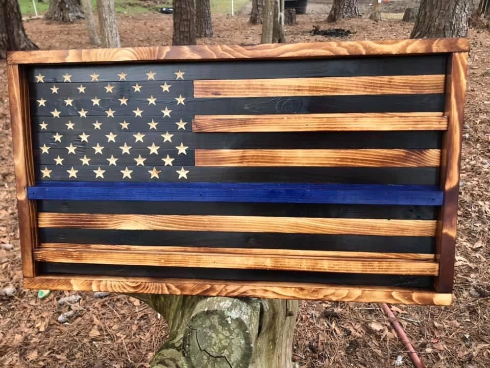 Wooden LEO Challenge Coin Flag