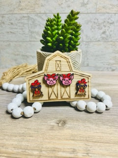 Hand Painted Farm Stud Animal Earrings