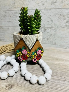 Hand Painted Flower Drop Earrings