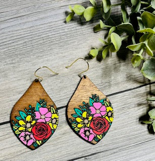 Hand Painted Flower Drop Earrings