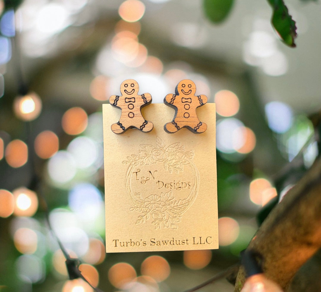 Wood Stud Christmas Earrings