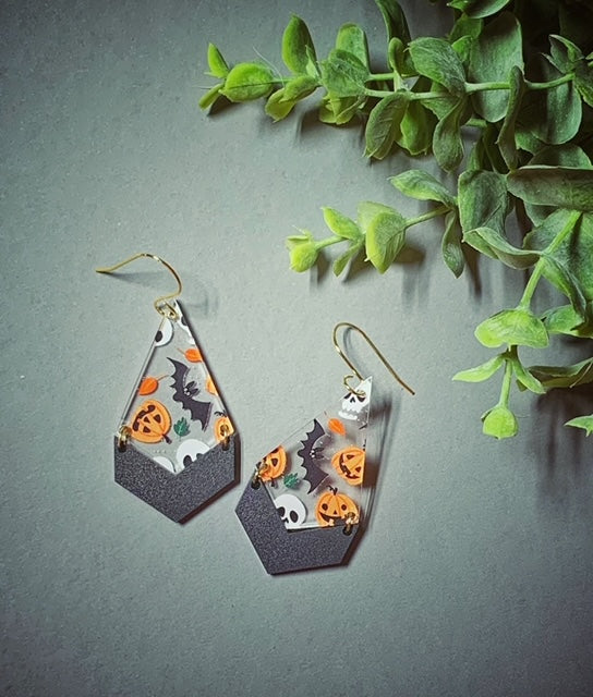 Pumpkin, Bats, and Ghost Acrylic Halloween Earrings