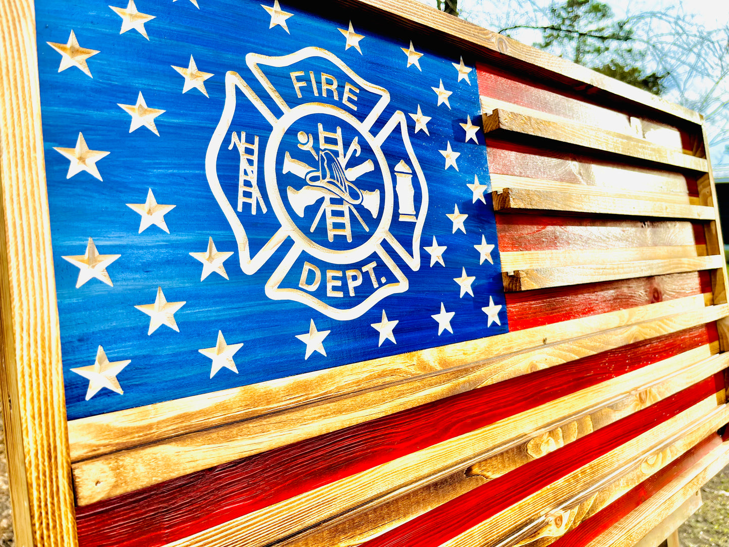 Wooden Fire Challenge Coin Flag