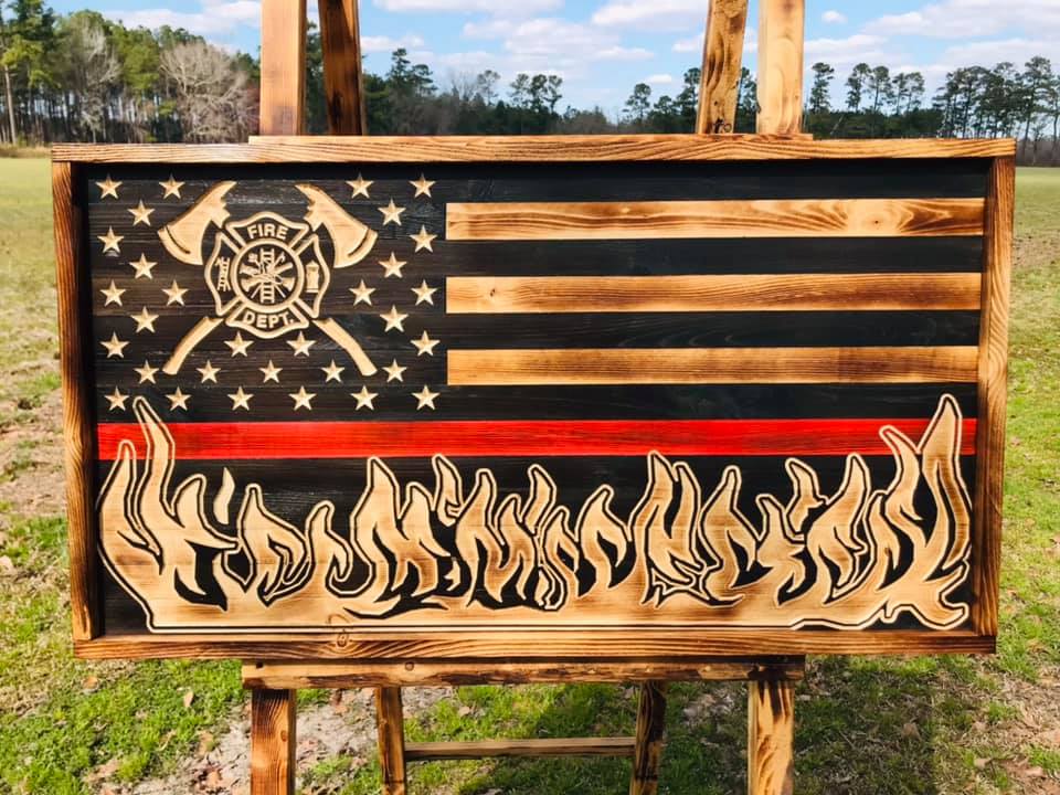 Wooden Fire Flag w/Flames