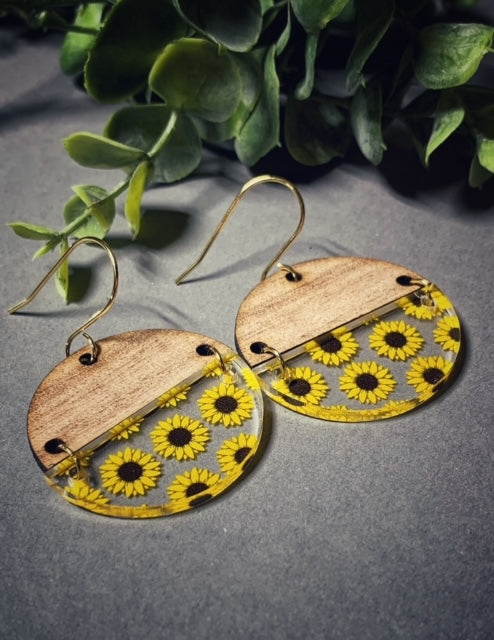 Round Sunflower Dangle Earring