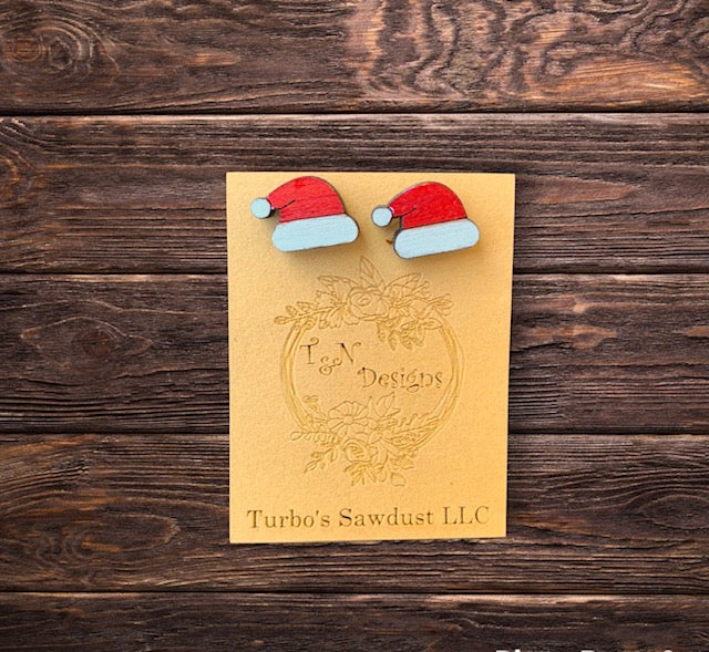 Wood Stud Christmas Earrings