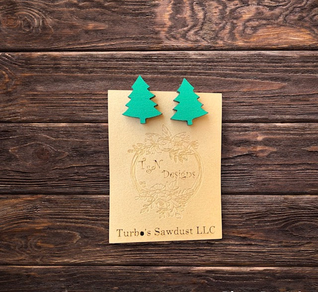 Wood Stud Christmas Earrings