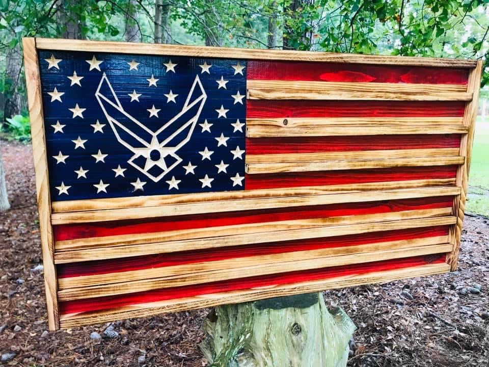 Wooden Military Challenge Coin Flags
