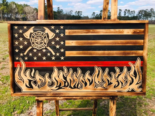 Wooden Fire Flag w/Flames