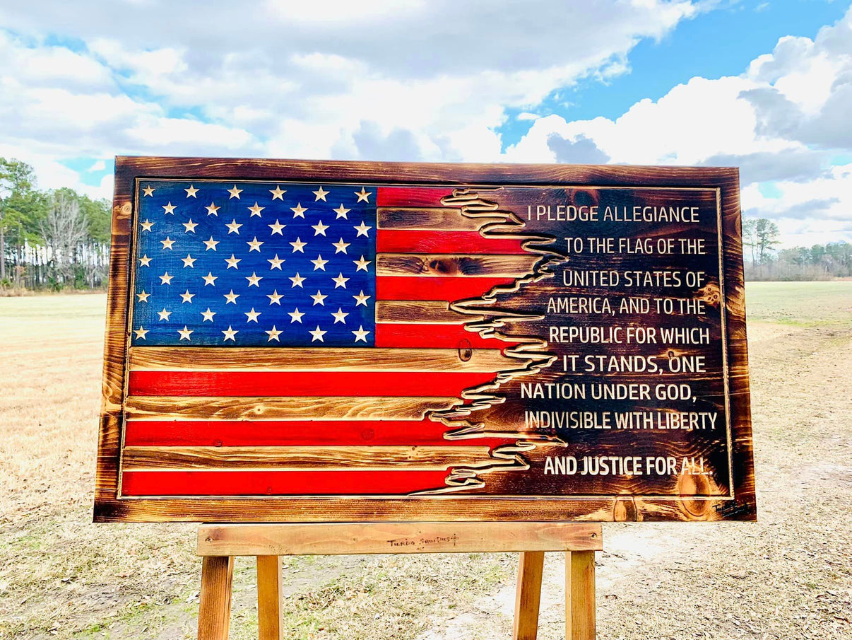 Wooden Pledge of Allegiance Flag Turbo's Sawdust LLC
